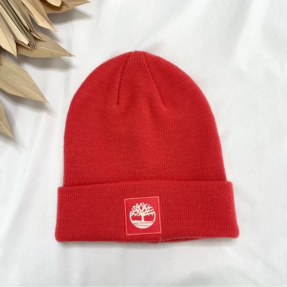 Timberland Accessories - Timberland Tonal Patch Cuffed Pink Salmon Peach Knit Winter Beanie Toque Hat